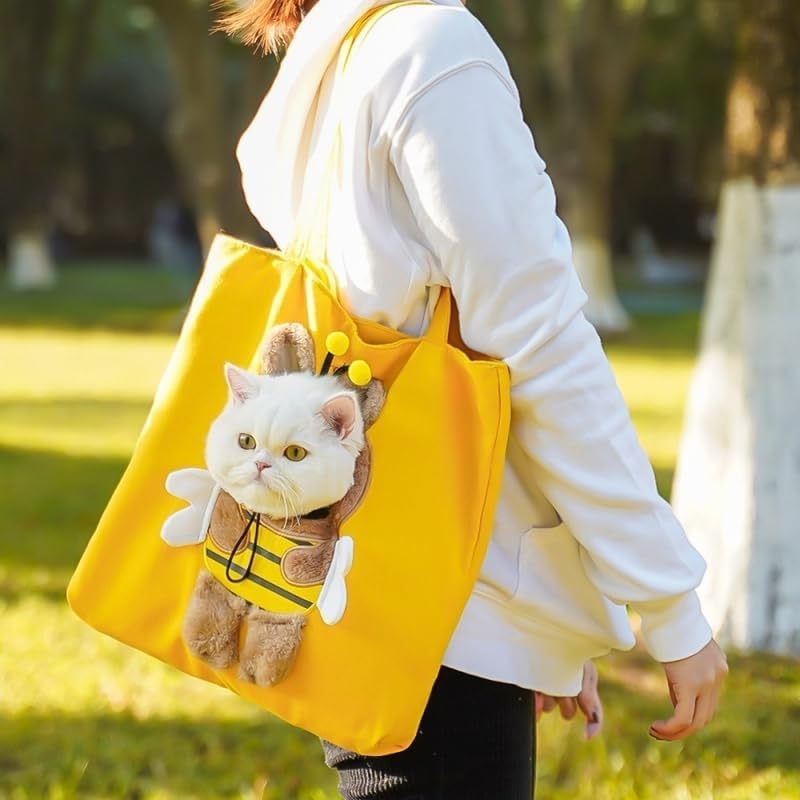 Compatible with Small Cat Carrier for Small Dogs,Canvas Bag Pet Bags for Travel, Portable Pet Bag Carrier,Pet Bag Kids for (6-8 KG Pet) - Yellow Bee