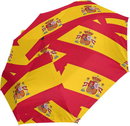 Sturdy Automatic Travel Compact Umbrella Folding, Funny Cute Flag Spain Red Yellow Umbrellas for Rain and Sun, 42.5x24inch