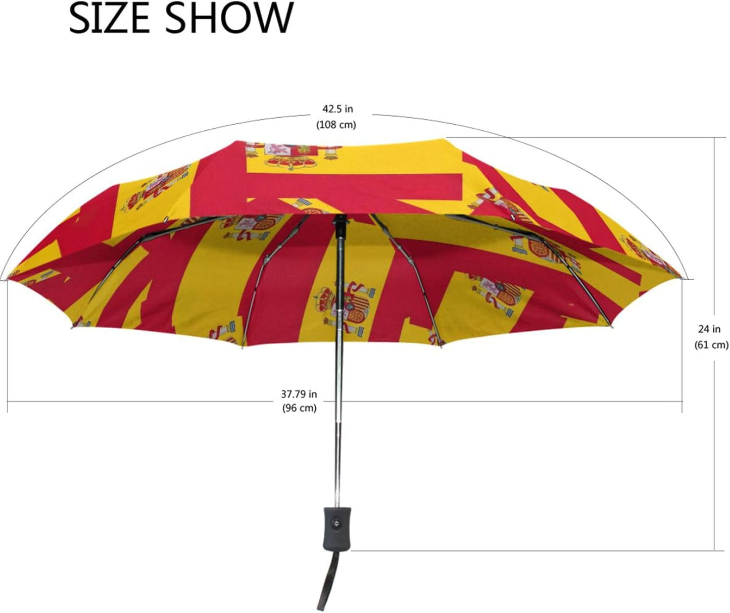 Sturdy Automatic Travel Compact Umbrella Folding, Funny Cute Flag Spain Red Yellow Umbrellas for Rain and Sun, 42.5x24inch