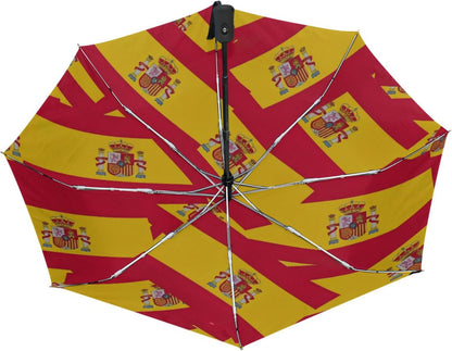 Sturdy Automatic Travel Compact Umbrella Folding, Funny Cute Flag Spain Red Yellow Umbrellas for Rain and Sun, 42.5x24inch