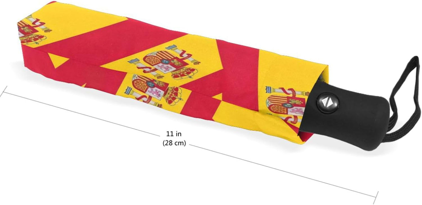 Sturdy Automatic Travel Compact Umbrella Folding, Funny Cute Flag Spain Red Yellow Umbrellas for Rain and Sun, 42.5x24inch