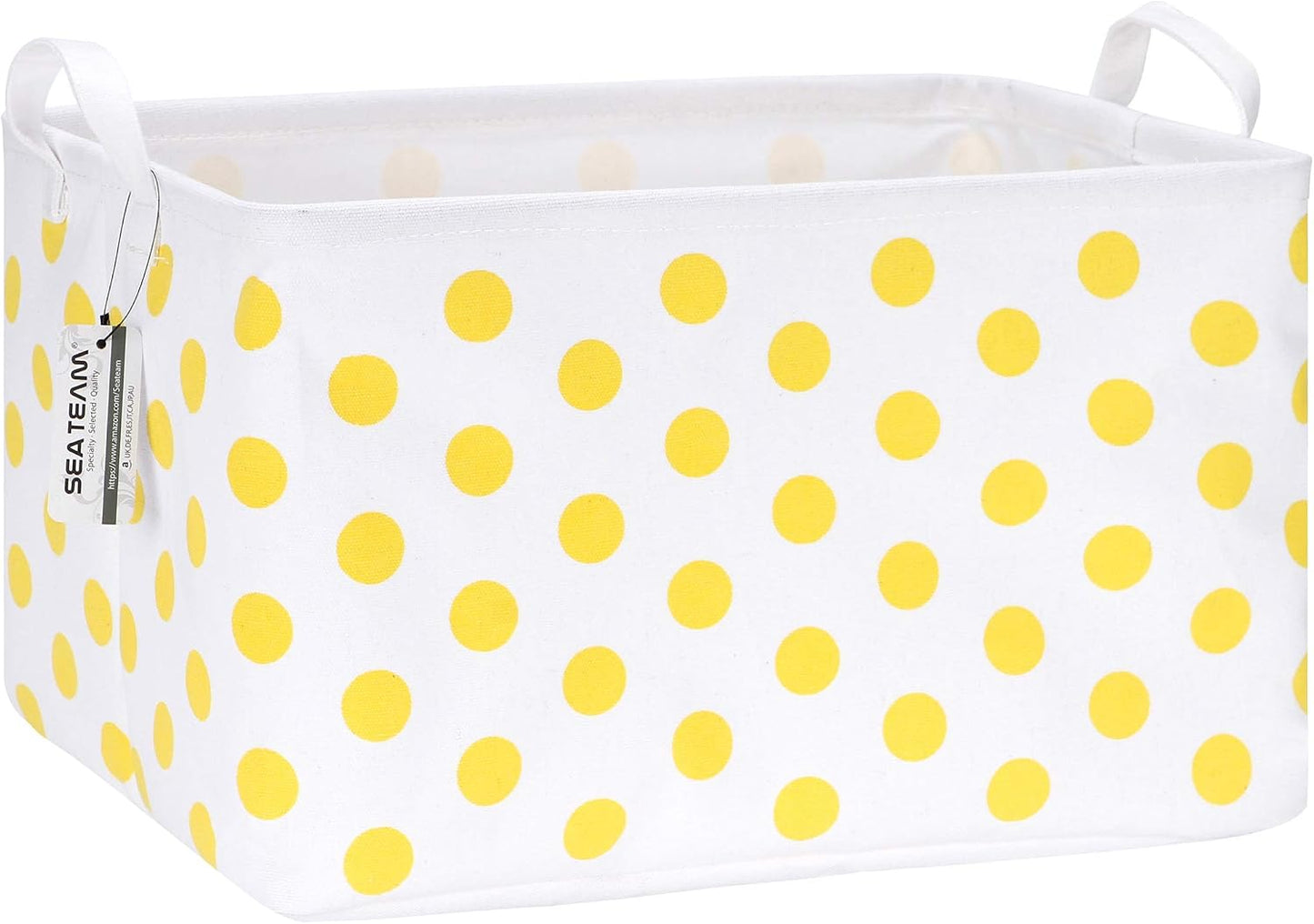 Large Rectangle Open-Top Canvas Storage Basket, Yellow Dots | Collapsible Foldable Storage Bin Organizer with Waterproof Lining, 16.5 x 11.8 x 9.8 Inches, for Shelf, Closet, Home Storage