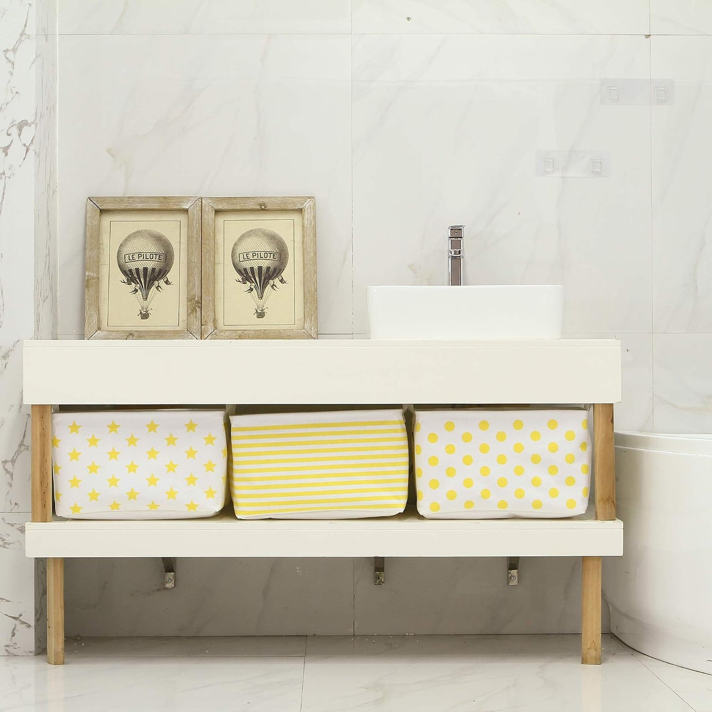 Large Rectangle Open-Top Canvas Storage Basket, Yellow Dots | Collapsible Foldable Storage Bin Organizer with Waterproof Lining, 16.5 x 11.8 x 9.8 Inches, for Shelf, Closet, Home Storage