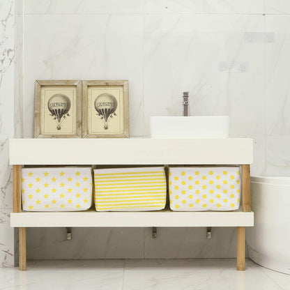 Large Rectangle Open-Top Canvas Storage Basket, Yellow Dots | Collapsible Foldable Storage Bin Organizer with Waterproof Lining, 16.5 x 11.8 x 9.8 Inches, for Shelf, Closet, Home Storage
