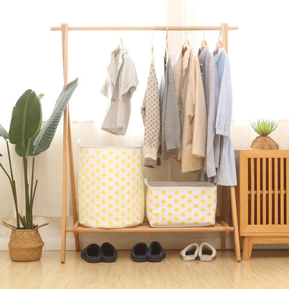 Large Rectangle Open-Top Canvas Storage Basket, Yellow Dots | Collapsible Foldable Storage Bin Organizer with Waterproof Lining, 16.5 x 11.8 x 9.8 Inches, for Shelf, Closet, Home Storage