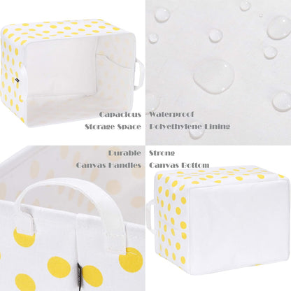 Large Rectangle Open-Top Canvas Storage Basket, Yellow Dots | Collapsible Foldable Storage Bin Organizer with Waterproof Lining, 16.5 x 11.8 x 9.8 Inches, for Shelf, Closet, Home Storage