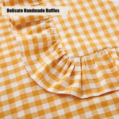Yellow/White Plaid Ruffle Pillow Shams Standard Size Set of 2, Checkered Washed Cotton Mustard Gingham Pillow Covers Vintage Pillowcases 20"x26"