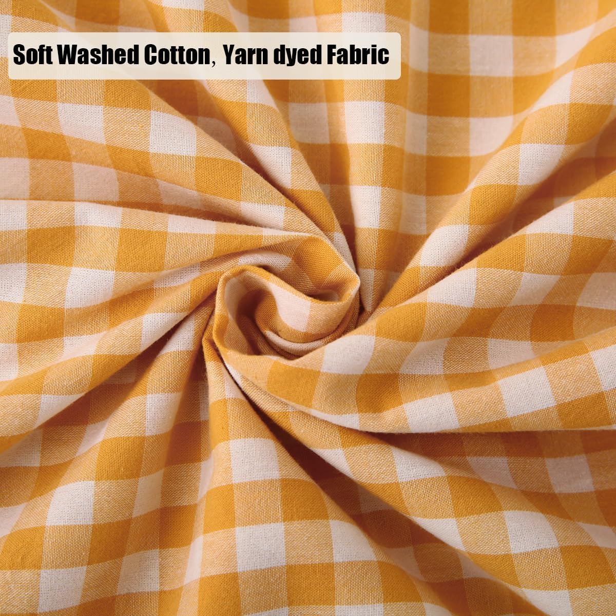 Yellow/White Plaid Ruffle Pillow Shams Standard Size Set of 2, Checkered Washed Cotton Mustard Gingham Pillow Covers Vintage Pillowcases 20"x26"