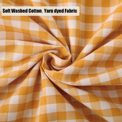 Yellow/White Plaid Ruffle Pillow Shams Standard Size Set of 2, Checkered Washed Cotton Mustard Gingham Pillow Covers Vintage Pillowcases 20"x26"