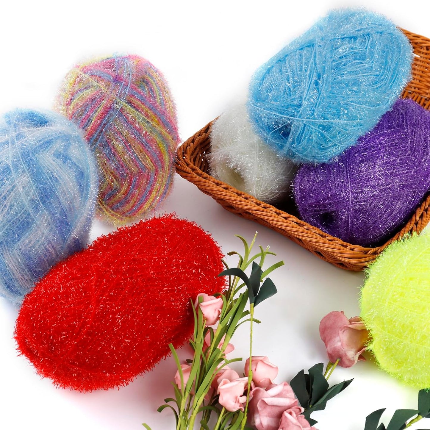 Scrubby Yarn for Dishcloths Polyester Yarn for Crocheting Supplies Sparkle Colorful Hand Knitting Thread for Dishcloths, DIY Crafts, 2 Pack 109 Yards Per Skein(Golden Yellow)