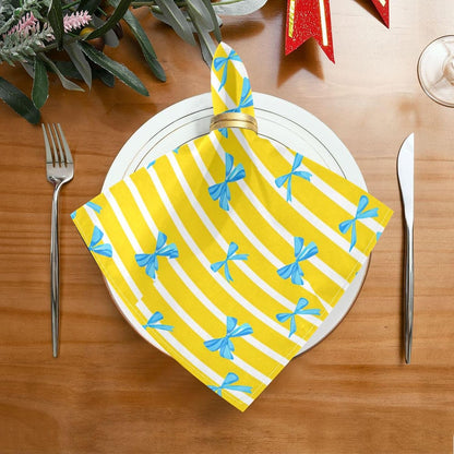 Yellow White Bows Cloth Napkins 20x20 Inch, 4 Pack Washable Dinner Napkins Reusable Napkins for Banquets, Weddings, Holiday, Party and Daily Use