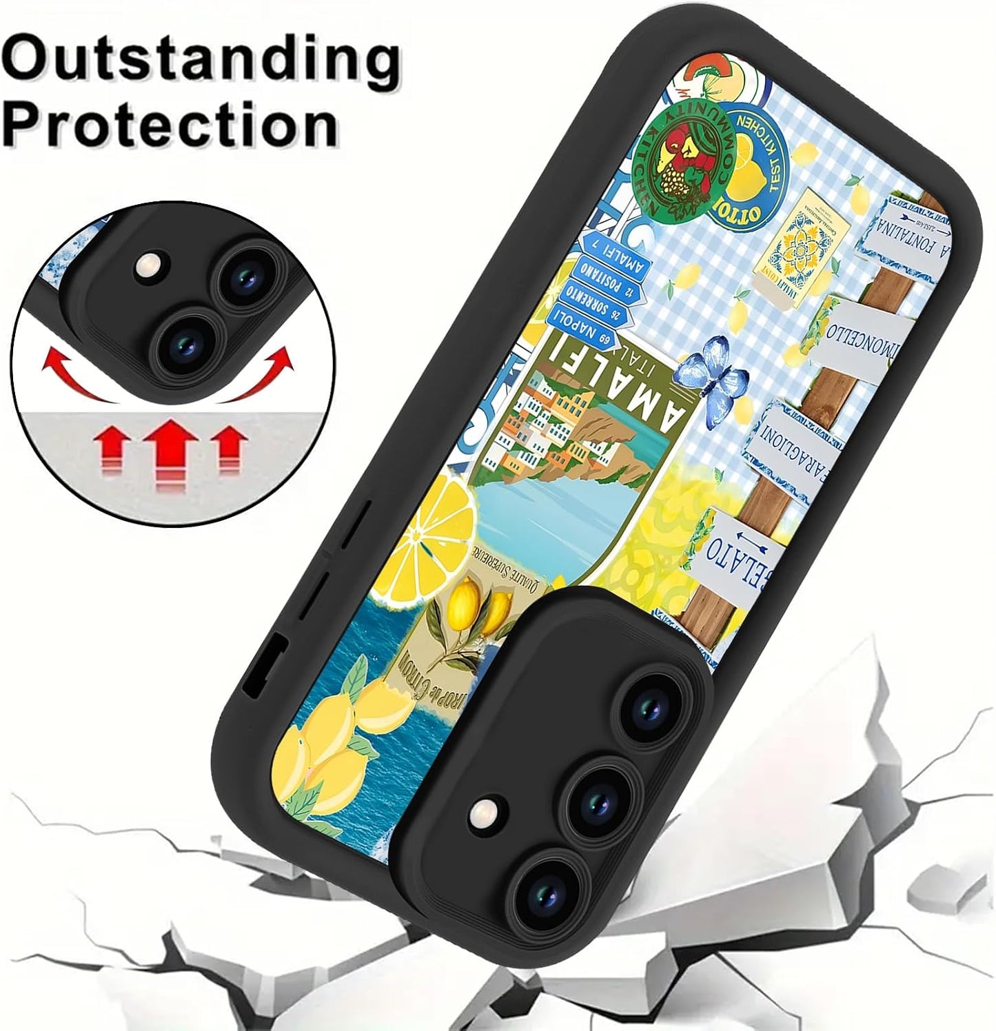 2 Pack Summer Italian Collage Phone Case for Samsung Galaxy A14 5G 6.6", Pretty Coastal Flower Fruit Lemon Coral Reef Pattern Checkered Design Cover Soft TPU Protective Cases for Women Girls