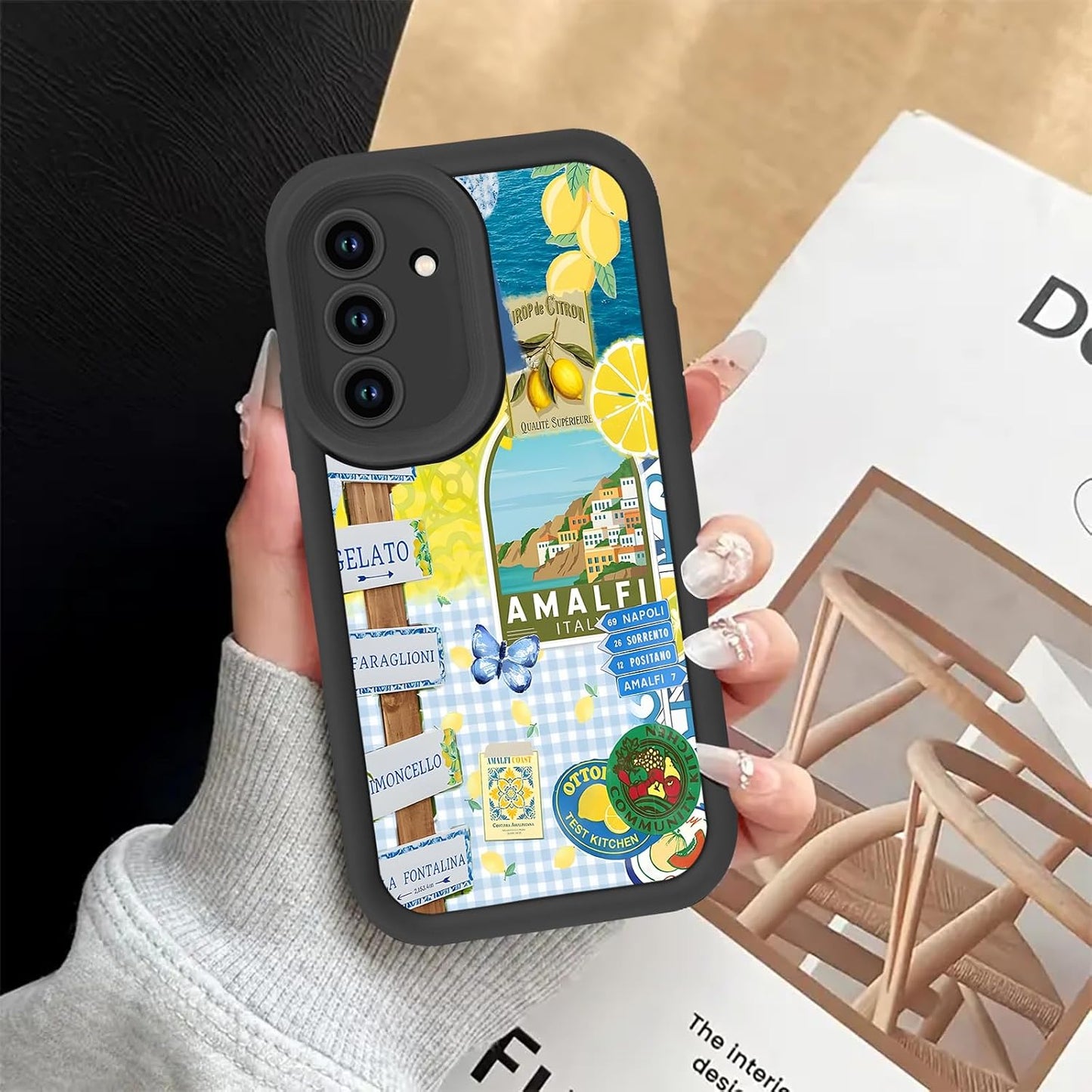 2 Pack Summer Italian Collage Phone Case for Samsung Galaxy A14 5G 6.6", Pretty Coastal Flower Fruit Lemon Coral Reef Pattern Checkered Design Cover Soft TPU Protective Cases for Women Girls