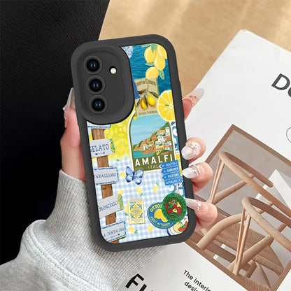 2 Pack Summer Italian Collage Phone Case for Samsung Galaxy A14 5G 6.6", Pretty Coastal Flower Fruit Lemon Coral Reef Pattern Checkered Design Cover Soft TPU Protective Cases for Women Girls
