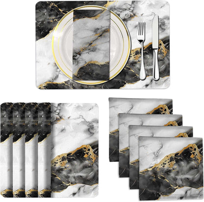 4 Each Yellow Placemats and Cloth Napkins Set of 8, Modern Abstract Art Painted Placemat for Home Kitchen Decor (Placemats 18 "x12 Cloth Napkins 18 "x18)
