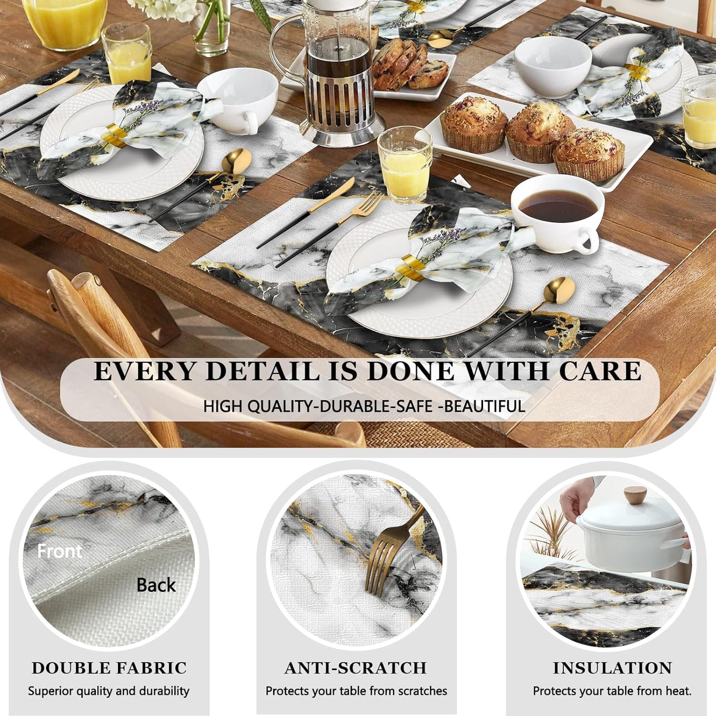 4 Each Yellow Placemats and Cloth Napkins Set of 8, Modern Abstract Art Painted Placemat for Home Kitchen Decor (Placemats 18 "x12 Cloth Napkins 18 "x18)