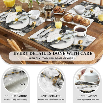 4 Each Yellow Placemats and Cloth Napkins Set of 8, Modern Abstract Art Painted Placemat for Home Kitchen Decor (Placemats 18 "x12 Cloth Napkins 18 "x18)
