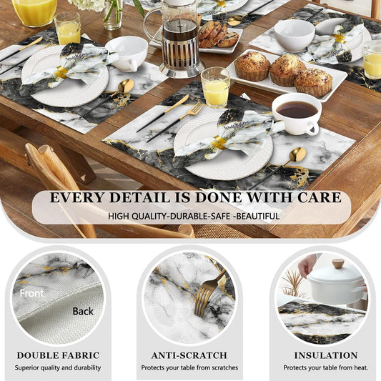 4 Each Yellow Placemats and Cloth Napkins Set of 8, Modern Abstract Art Painted Placemat for Home Kitchen Decor (Placemats 18 "x12 Cloth Napkins 18 "x18)