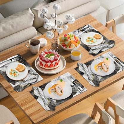 4 Each Yellow Placemats and Cloth Napkins Set of 8, Modern Abstract Art Painted Placemat for Home Kitchen Decor (Placemats 18 "x12 Cloth Napkins 18 "x18)