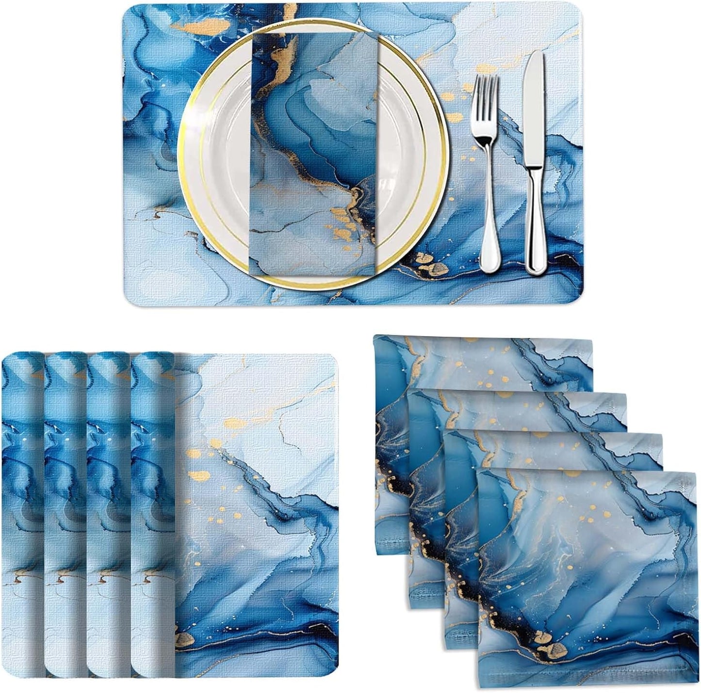 4 Each Yellow Placemats and Cloth Napkins Set of 8, Modern Abstract Art Painted Placemat for Home Kitchen Decor (Placemats 18 "x12 Cloth Napkins 18 "x18)