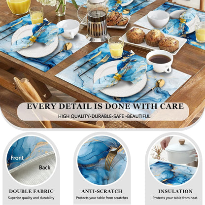 4 Each Yellow Placemats and Cloth Napkins Set of 8, Modern Abstract Art Painted Placemat for Home Kitchen Decor (Placemats 18 "x12 Cloth Napkins 18 "x18)