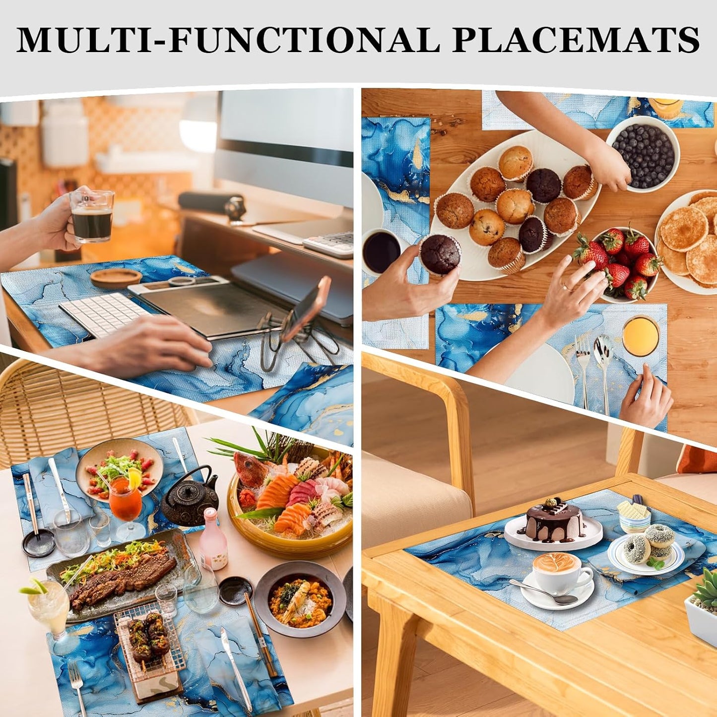 4 Each Yellow Placemats and Cloth Napkins Set of 8, Modern Abstract Art Painted Placemat for Home Kitchen Decor (Placemats 18 "x12 Cloth Napkins 18 "x18)