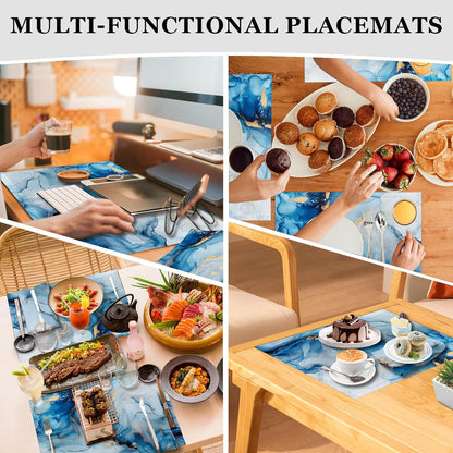 4 Each Yellow Placemats and Cloth Napkins Set of 8, Modern Abstract Art Painted Placemat for Home Kitchen Decor (Placemats 18 "x12 Cloth Napkins 18 "x18)