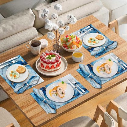 4 Each Yellow Placemats and Cloth Napkins Set of 8, Modern Abstract Art Painted Placemat for Home Kitchen Decor (Placemats 18 "x12 Cloth Napkins 18 "x18)