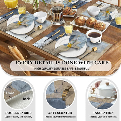 4 Each Yellow Placemats and Cloth Napkins Set of 8, Modern Abstract Art Painted Placemat for Home Kitchen Decor (Placemats 18 "x12 Cloth Napkins 18 "x18)