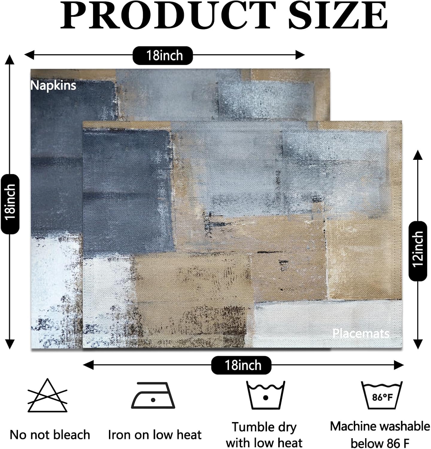 4 Each Yellow Placemats and Cloth Napkins Set of 8, Modern Abstract Art Painted Placemat for Home Kitchen Decor (Placemats 18 "x12 Cloth Napkins 18 "x18)