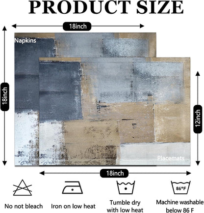 4 Each Yellow Placemats and Cloth Napkins Set of 8, Modern Abstract Art Painted Placemat for Home Kitchen Decor (Placemats 18 "x12 Cloth Napkins 18 "x18)