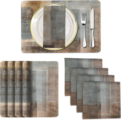 4 Each Yellow Placemats and Cloth Napkins Set of 8, Modern Abstract Art Painted Placemat for Home Kitchen Decor (Placemats 18 "x12 Cloth Napkins 18 "x18)