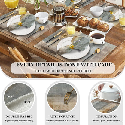 4 Each Yellow Placemats and Cloth Napkins Set of 8, Modern Abstract Art Painted Placemat for Home Kitchen Decor (Placemats 18 "x12 Cloth Napkins 18 "x18)