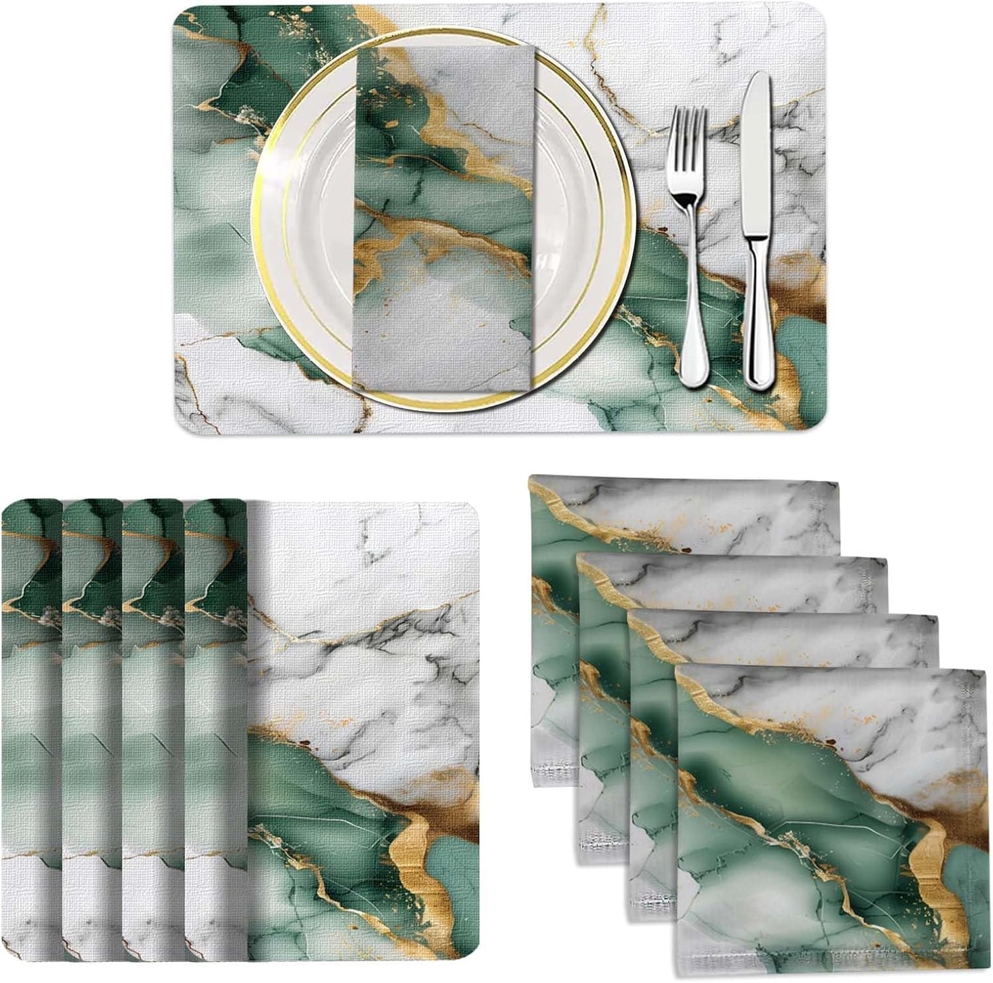 4 Each Yellow Placemats and Cloth Napkins Set of 8, Modern Abstract Art Painted Placemat for Home Kitchen Decor (Placemats 18 "x12 Cloth Napkins 18 "x18)