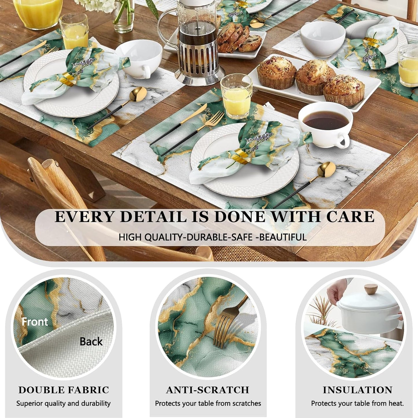 4 Each Yellow Placemats and Cloth Napkins Set of 8, Modern Abstract Art Painted Placemat for Home Kitchen Decor (Placemats 18 "x12 Cloth Napkins 18 "x18)