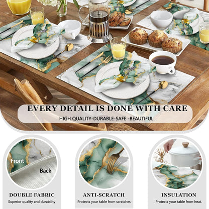 4 Each Yellow Placemats and Cloth Napkins Set of 8, Modern Abstract Art Painted Placemat for Home Kitchen Decor (Placemats 18 "x12 Cloth Napkins 18 "x18)