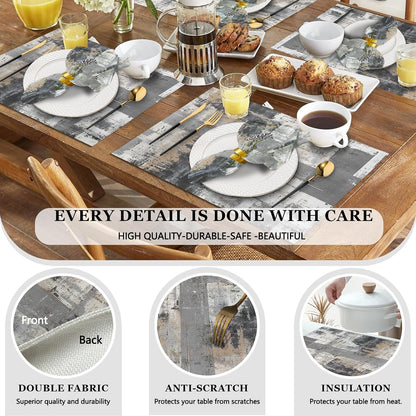 4 Each Yellow Placemats and Cloth Napkins Set of 8, Modern Abstract Art Painted Placemat for Home Kitchen Decor (Placemats 18 "x12 Cloth Napkins 18 "x18)