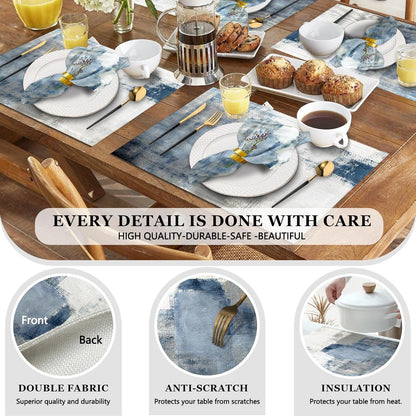 4 Each Yellow Placemats and Cloth Napkins Set of 8, Modern Abstract Art Painted Placemat for Home Kitchen Decor (Placemats 18 "x12 Cloth Napkins 18 "x18)