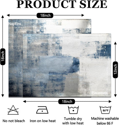 4 Each Yellow Placemats and Cloth Napkins Set of 8, Modern Abstract Art Painted Placemat for Home Kitchen Decor (Placemats 18 "x12 Cloth Napkins 18 "x18)