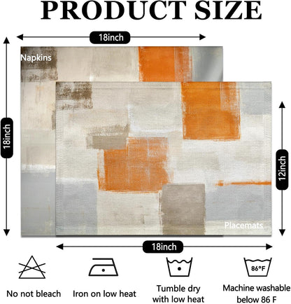 4 Each Yellow Placemats and Cloth Napkins Set of 8, Modern Abstract Art Painted Placemat for Home Kitchen Decor (Placemats 18 "x12 Cloth Napkins 18 "x18)