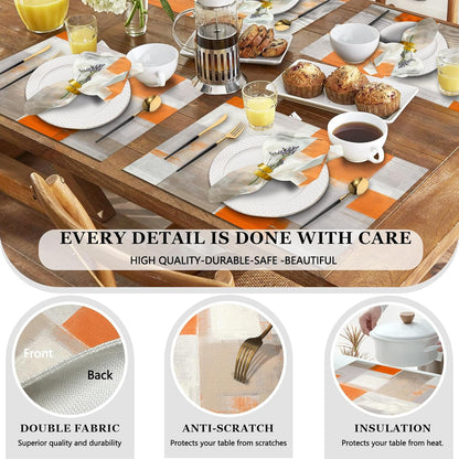 4 Each Yellow Placemats and Cloth Napkins Set of 8, Modern Abstract Art Painted Placemat for Home Kitchen Decor (Placemats 18 "x12 Cloth Napkins 18 "x18)