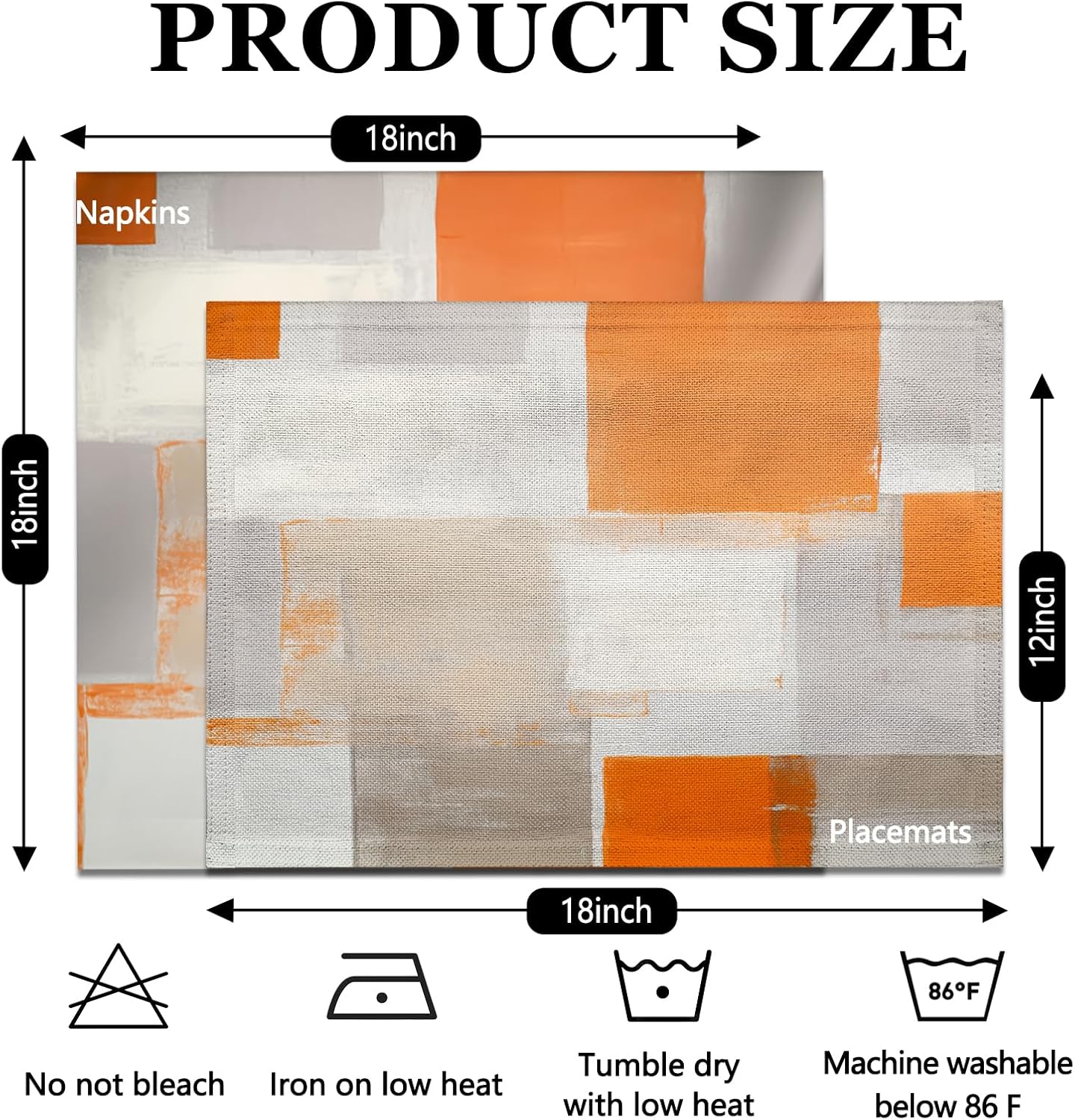 4 Each Yellow Placemats and Cloth Napkins Set of 8, Modern Abstract Art Painted Placemat for Home Kitchen Decor (Placemats 18 "x12 Cloth Napkins 18 "x18)