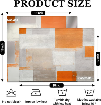 4 Each Yellow Placemats and Cloth Napkins Set of 8, Modern Abstract Art Painted Placemat for Home Kitchen Decor (Placemats 18 "x12 Cloth Napkins 18 "x18)
