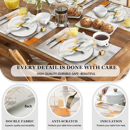 4 Each Yellow Placemats and Cloth Napkins Set of 8, Modern Abstract Art Painted Placemat for Home Kitchen Decor (Placemats 18 "x12 Cloth Napkins 18 "x18)