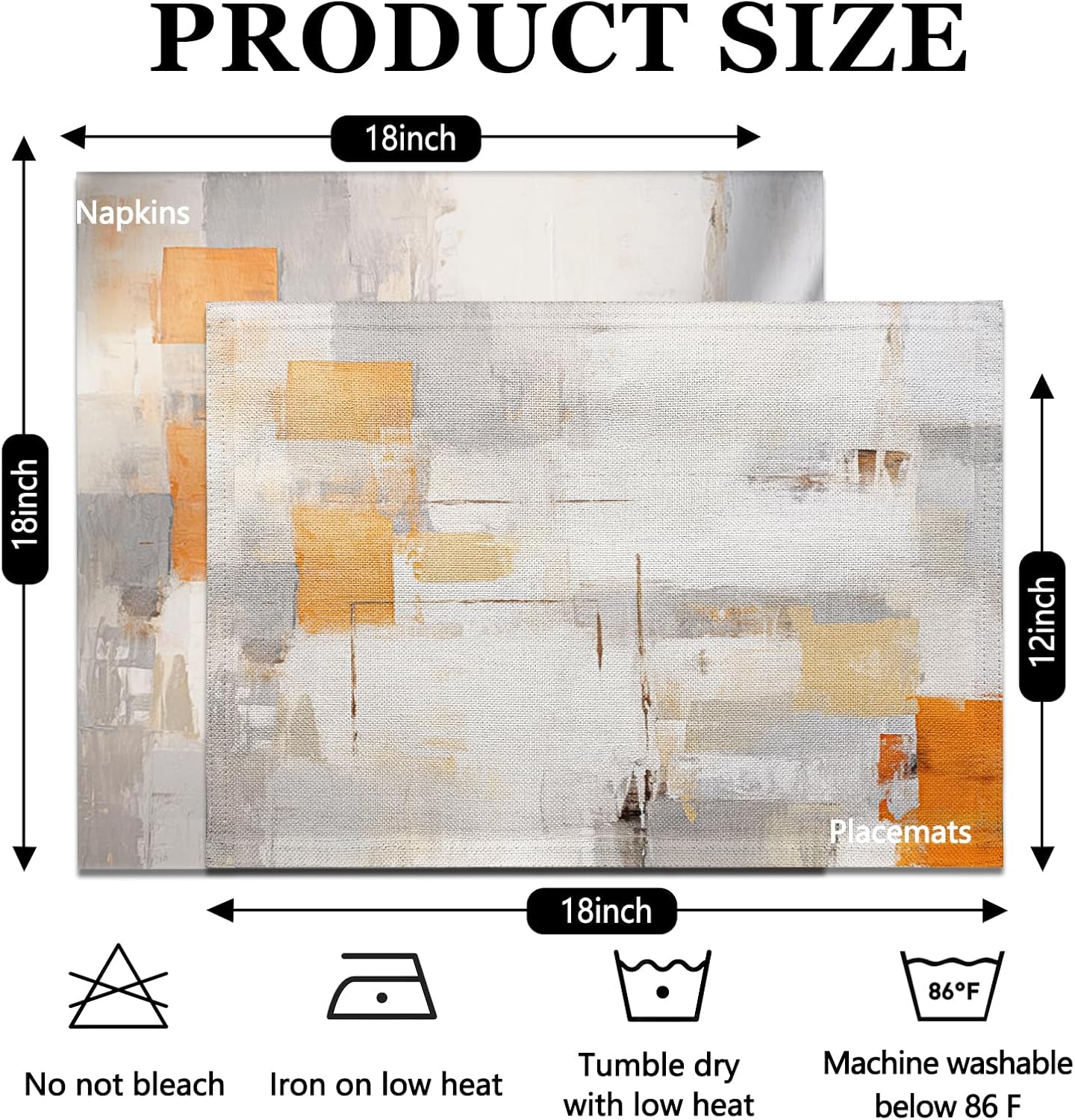4 Each Yellow Placemats and Cloth Napkins Set of 8, Modern Abstract Art Painted Placemat for Home Kitchen Decor (Placemats 18 "x12 Cloth Napkins 18 "x18)
