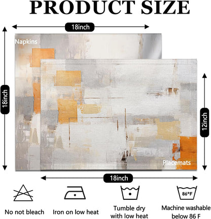 4 Each Yellow Placemats and Cloth Napkins Set of 8, Modern Abstract Art Painted Placemat for Home Kitchen Decor (Placemats 18 "x12 Cloth Napkins 18 "x18)