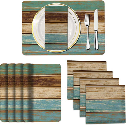 4 Each Yellow Placemats and Cloth Napkins Set of 8, Modern Abstract Art Painted Placemat for Home Kitchen Decor (Placemats 18 "x12 Cloth Napkins 18 "x18)