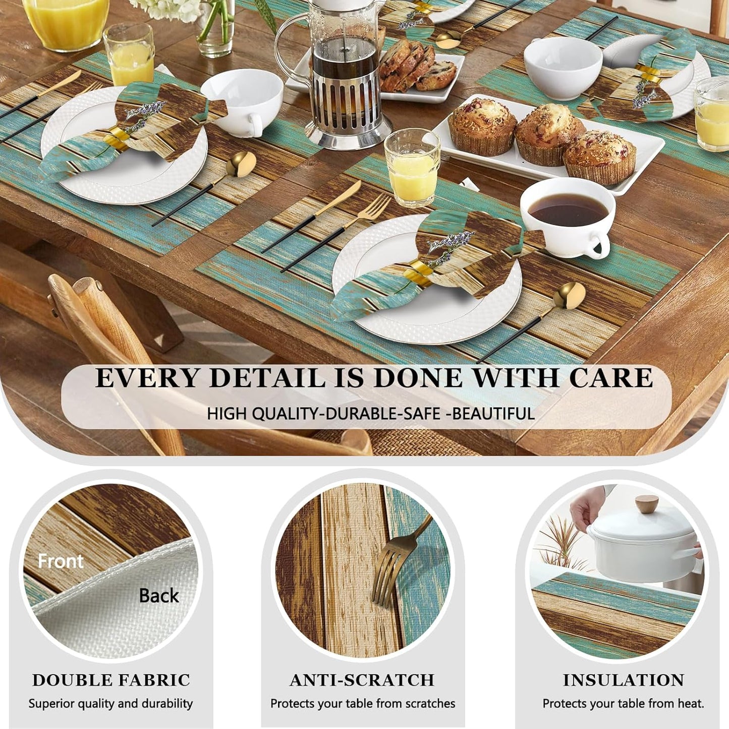 4 Each Yellow Placemats and Cloth Napkins Set of 8, Modern Abstract Art Painted Placemat for Home Kitchen Decor (Placemats 18 "x12 Cloth Napkins 18 "x18)