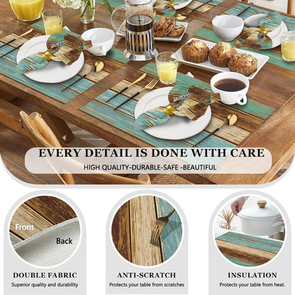 4 Each Yellow Placemats and Cloth Napkins Set of 8, Modern Abstract Art Painted Placemat for Home Kitchen Decor (Placemats 18 "x12 Cloth Napkins 18 "x18)