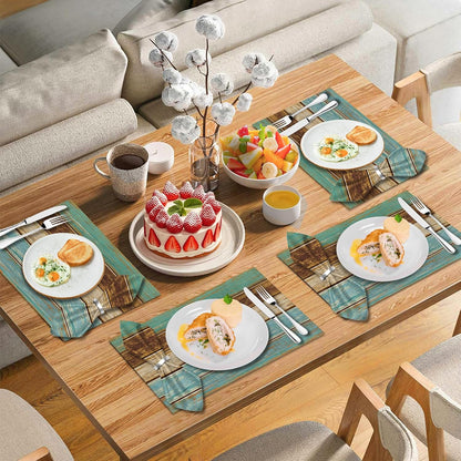4 Each Yellow Placemats and Cloth Napkins Set of 8, Modern Abstract Art Painted Placemat for Home Kitchen Decor (Placemats 18 "x12 Cloth Napkins 18 "x18)